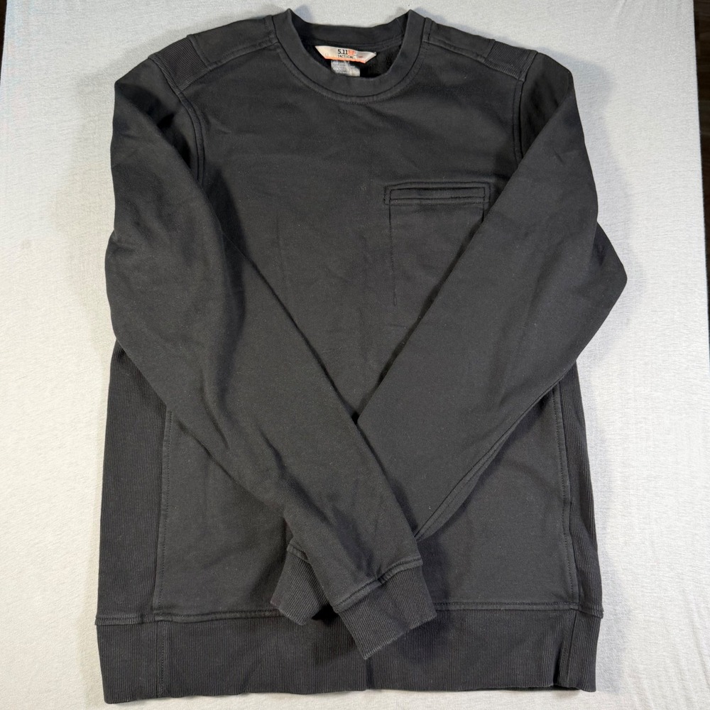 5.11 Tactical Mens Crew Neck Sweatshirt Black Chest Pocket Small 0037